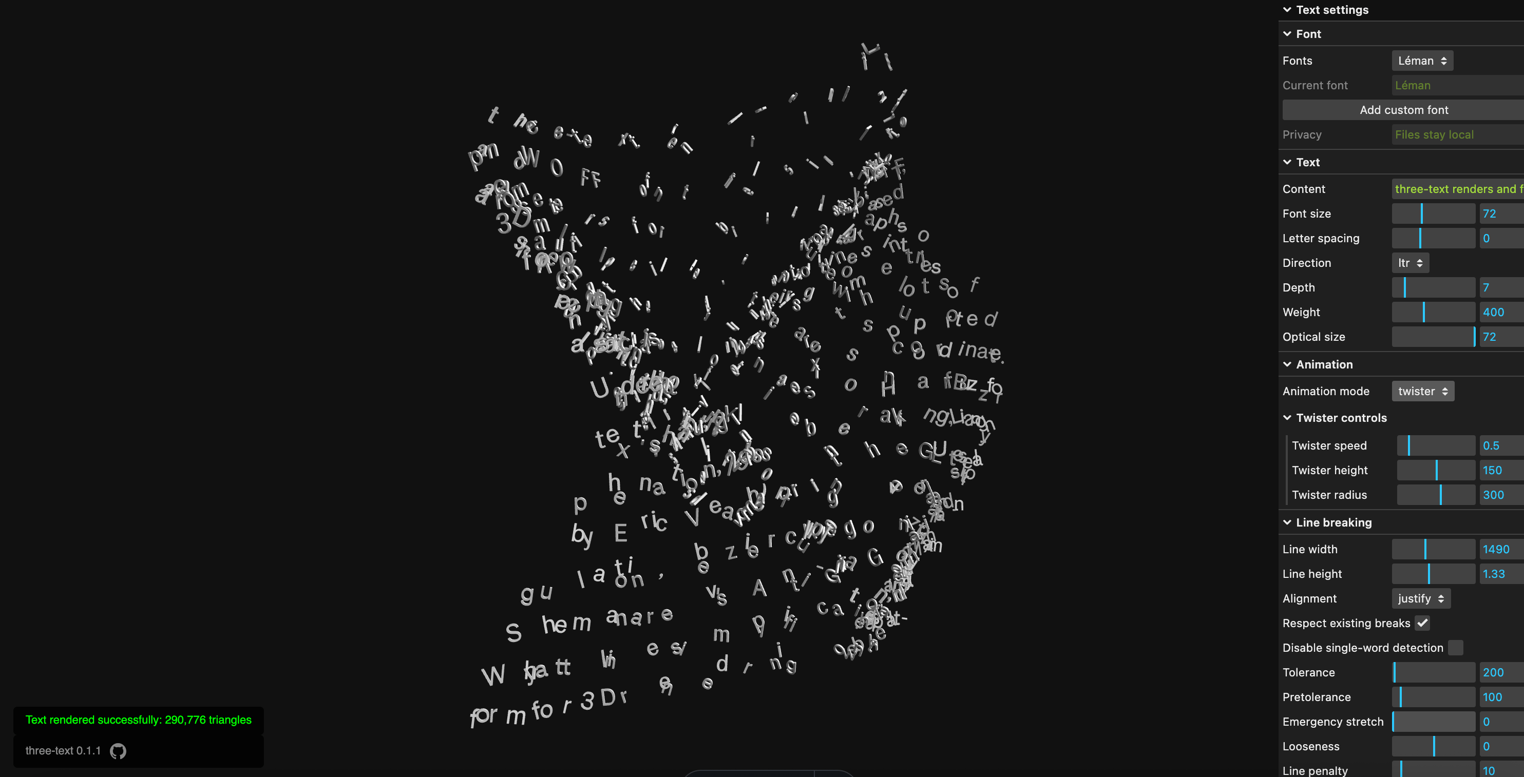 three-text interactive demo